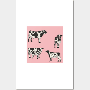 Holstein Cows Pattern Pink Posters and Art